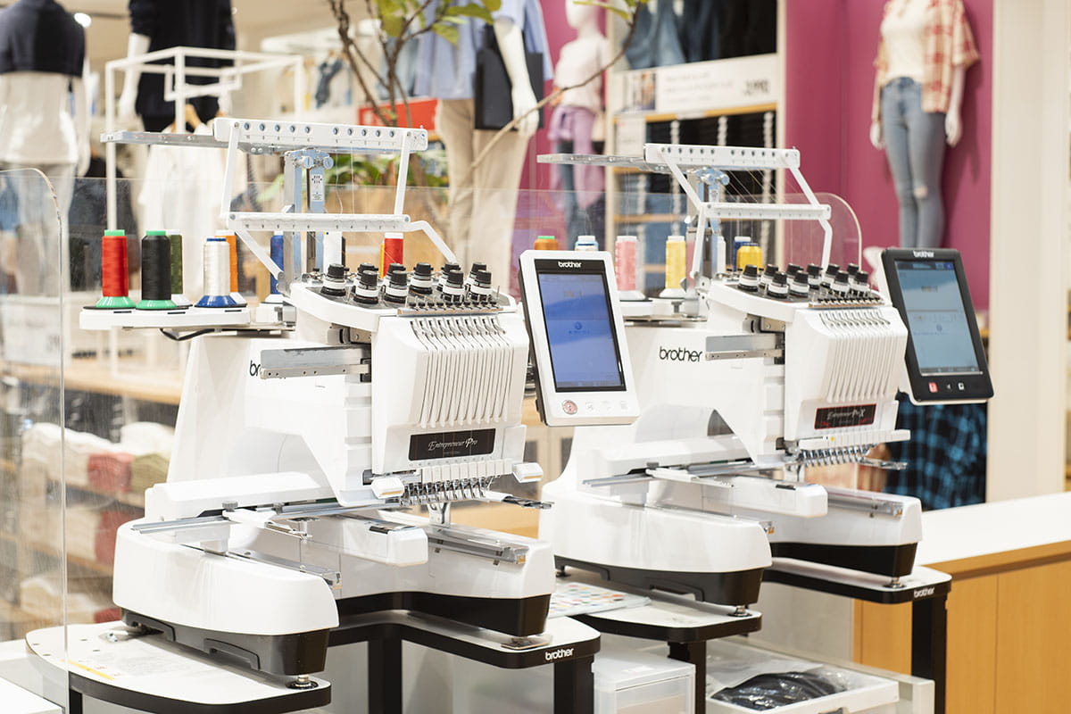Brother commercial embroidery machines at Uniqlo Tokyo Ginza Store