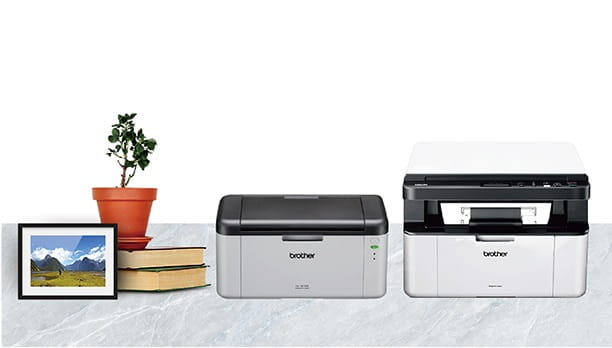 2 Brother A4 mono laser printer on display